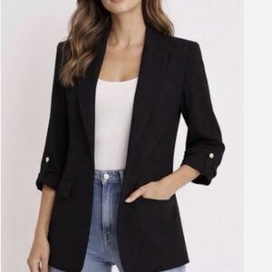 Zara Black Tailored Blazer with Rolled Sleeve Detail
